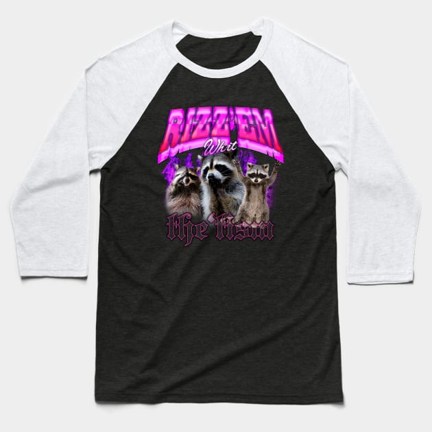 Rizz Em With The Tism Retro Shirt, Vintage Funny Raccoon Graphic Shirt, Autism Awareness, Raccoon Meme Baseball T-Shirt by Hamza Froug